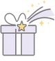 Icono de regalo con estrella y destellos, representando obsequios personalizados de CosmiKidz